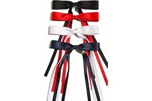 LFOUVRE Tassel Bowknot Hair Clips for Women - 4pcs Barrettes with Long Tails in Black, Red, White and Navy