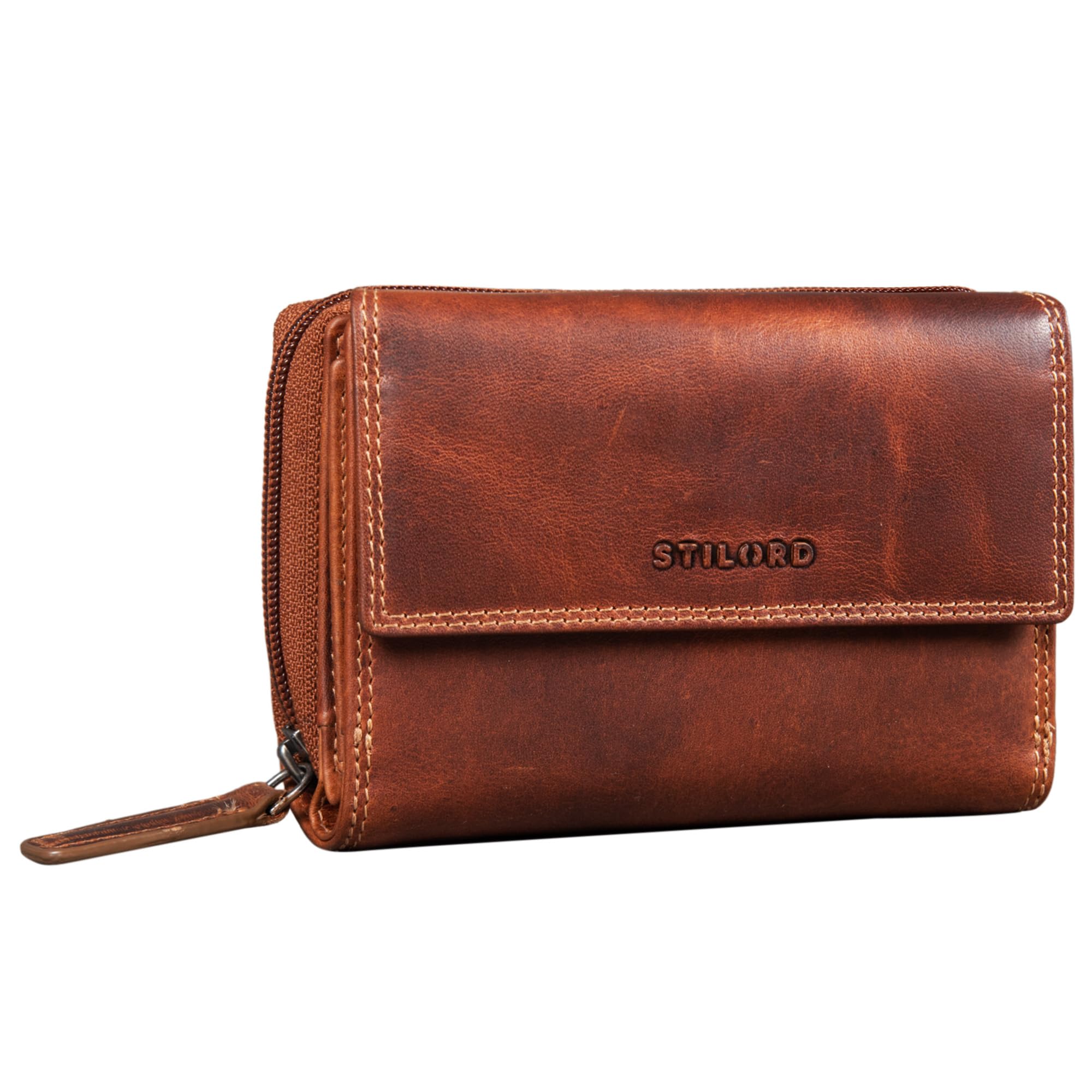 STILORD "Thea Women's Purse Leather RFID Wallet Large Vintage with NFC Protection Genuine Leather Wallets with Zipper in Gift Box Colour:Salerno - Brown