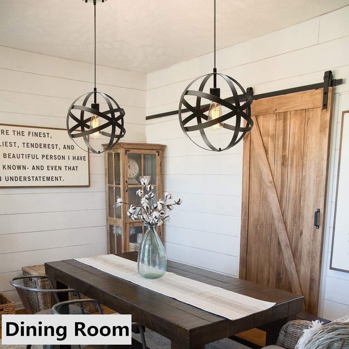 KingSo Industrial Metal Pendant Light, Spherical Pendant Light, Rustic Chandelier Vintage Hanging Cage Globe Ceiling Light Fixture for Kitchen Island Dining Room Farmhouse Entryway Foyer Table Hallway - - 