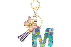 TTYY Initial Letter Keychains for Girls Women Pink Purple Green Cute Butterfly Heart Keychain for Backpack School Bag
