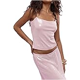SOLY HUX Women's Glitter Sequin Cami Tops Spaghetti Strap Camisole Sleeveless Party Clubwear Top