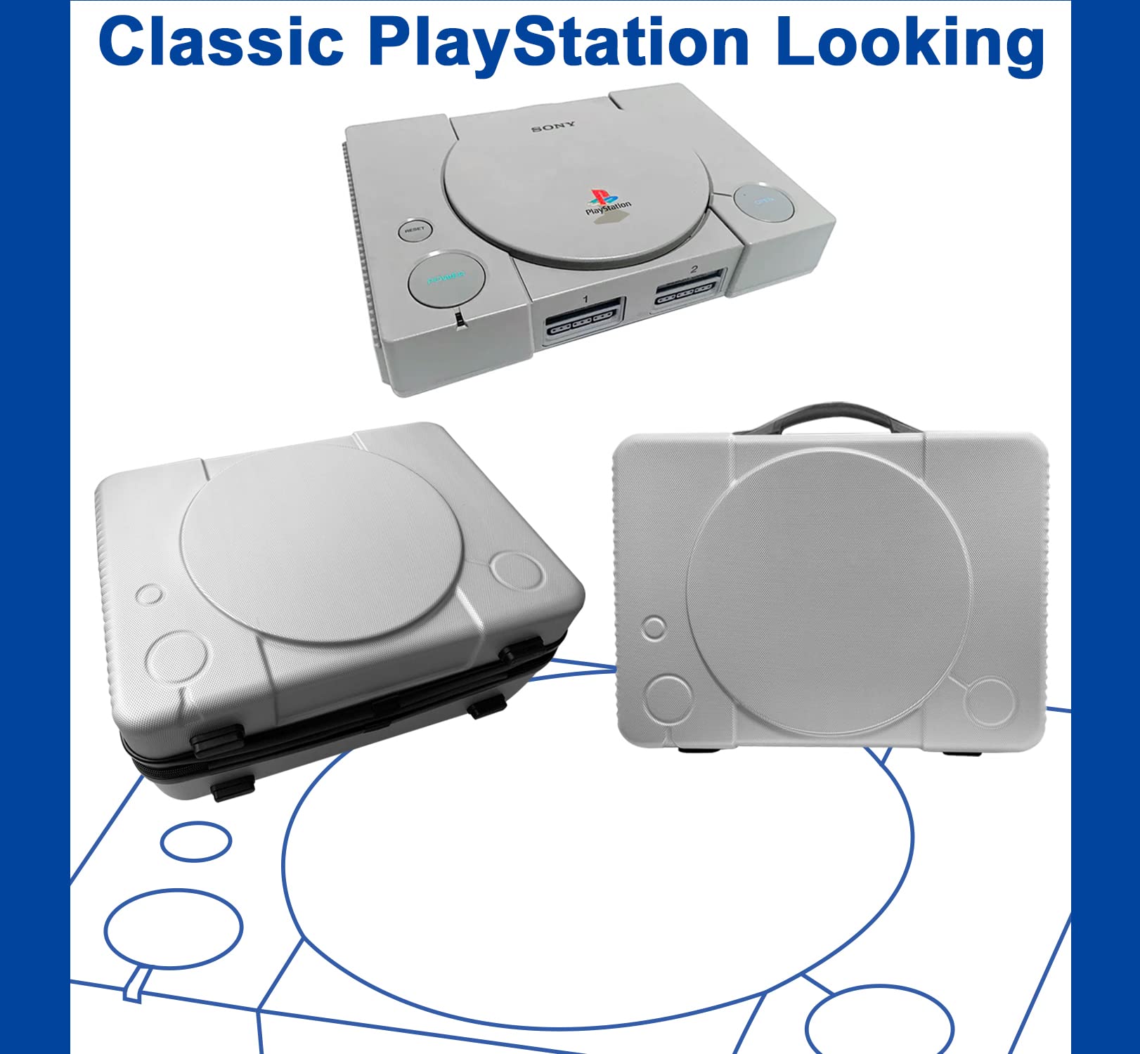 PS5 Carrying Case, Compatible with PlayStation 5 Console/Controllers/Headset/Games - Protective Travel Case with Hard Shell & Customized Foam for Storage (Classic PS1 Style) - Not for PS5 Slim