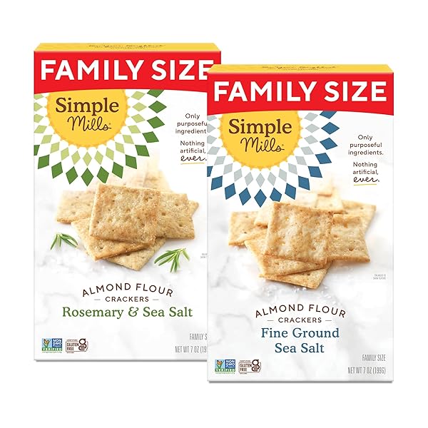 SIMPLE MILLS ALMOND FLOUR CRACKERS, FAMILY SIZE VARIETY PACK (FINE GROUND SEA SALT AND ROSEMARY & SEA SALT) – GLUTEN FREE, VEGAN, HEALTHY SNACKS, 7 OUNCE (PACK OF 2)