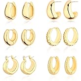 Wgoud Chunky Hoop Earrings Set 14K Gold Plated Hoop Earrings for Women Hypoallergenic, Thick Twisted Huggie Hoops Earring Set