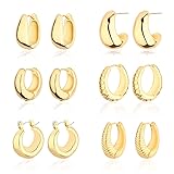 Wgoud Chunky Hoop Earrings Set 14K Gold Plated Hoop
