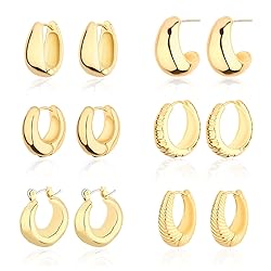 Wgoud Chunky Hoop Earrings Set 14K Gold Plated Hoop