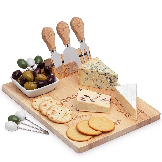 Andrew James Cheese Board and Knife Set Large Wooden Board Engraved