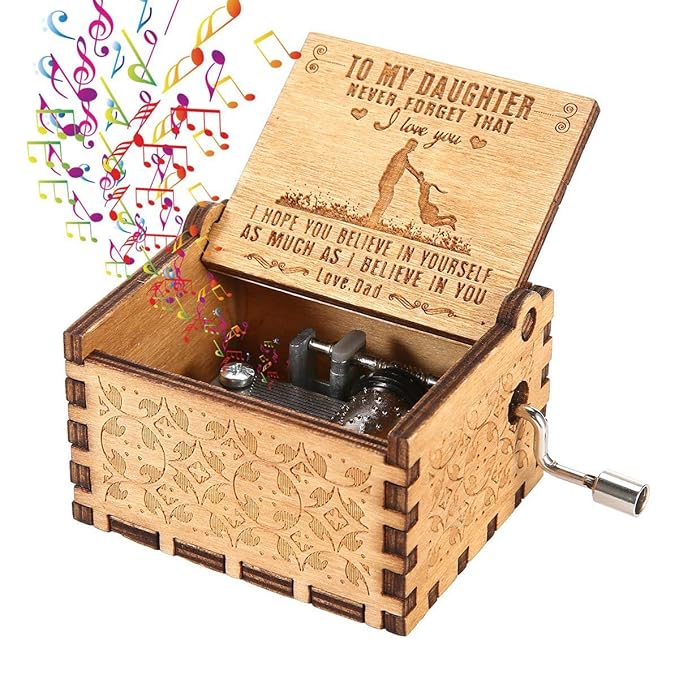 Handmade Wooden Music Box, Foonee Carved Handcranked Classical You are