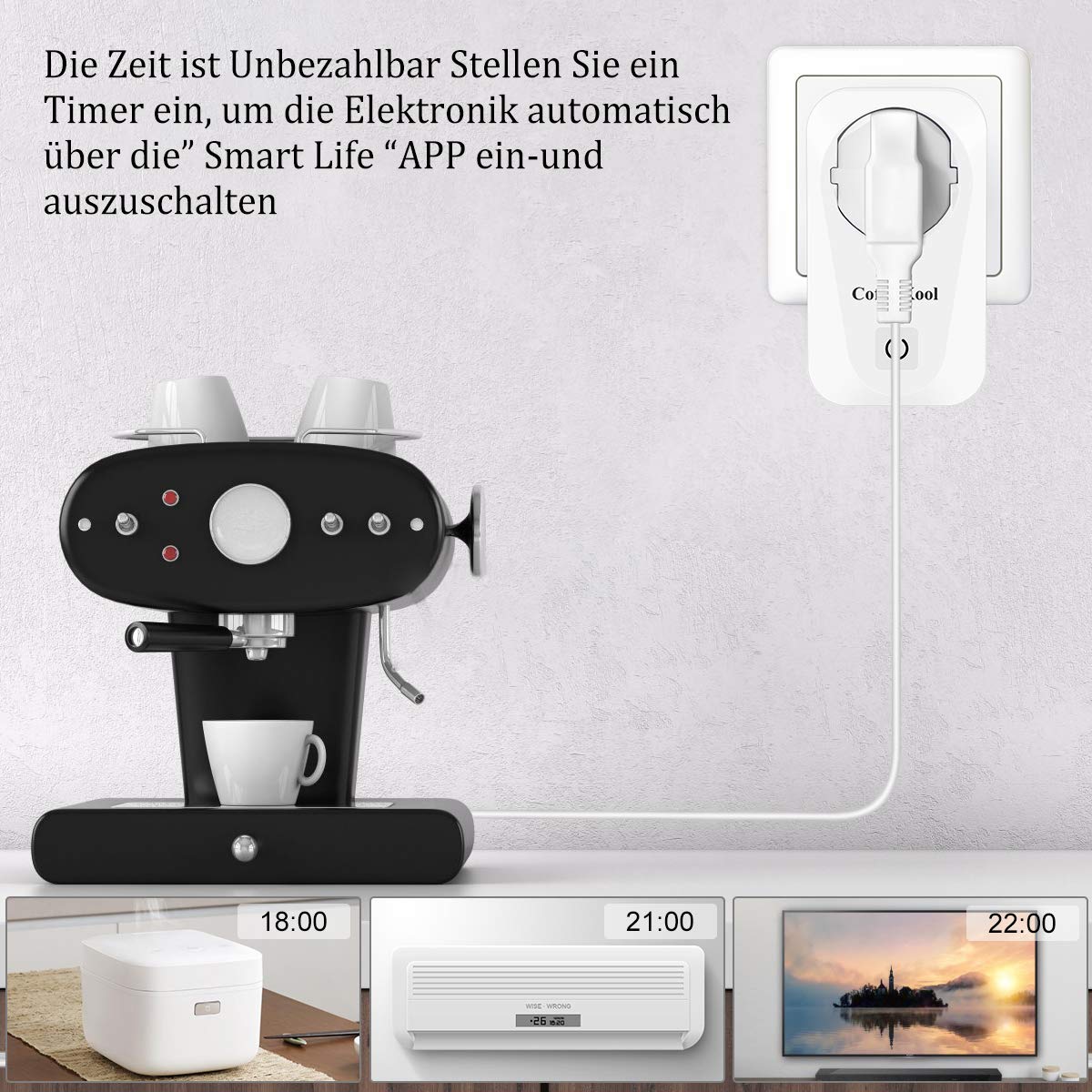 Smart Steckdose CofunKool Intelligente Wifi Steckdose mit Google home und Amazon Alexa (Echo und Echo Dot) Fernbedienung Plug 16A