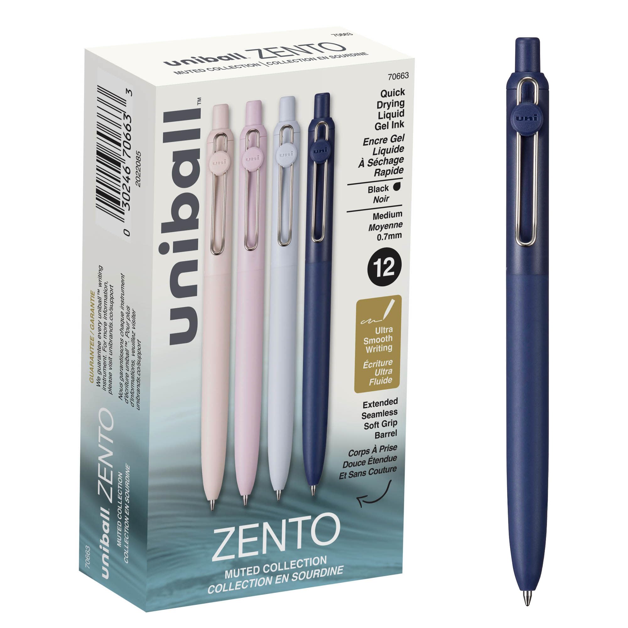 Photo 1 of uniball Zento Liquid Gel Ink Retractable Pens, Medium Point (0.7mm), Muted Barrels, Black Ink, Dozen