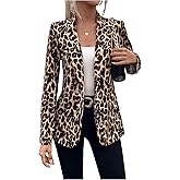 Floerns Women's Leopard Print Long Sleeve Lapel Collar Suit Work Blazer Jacket