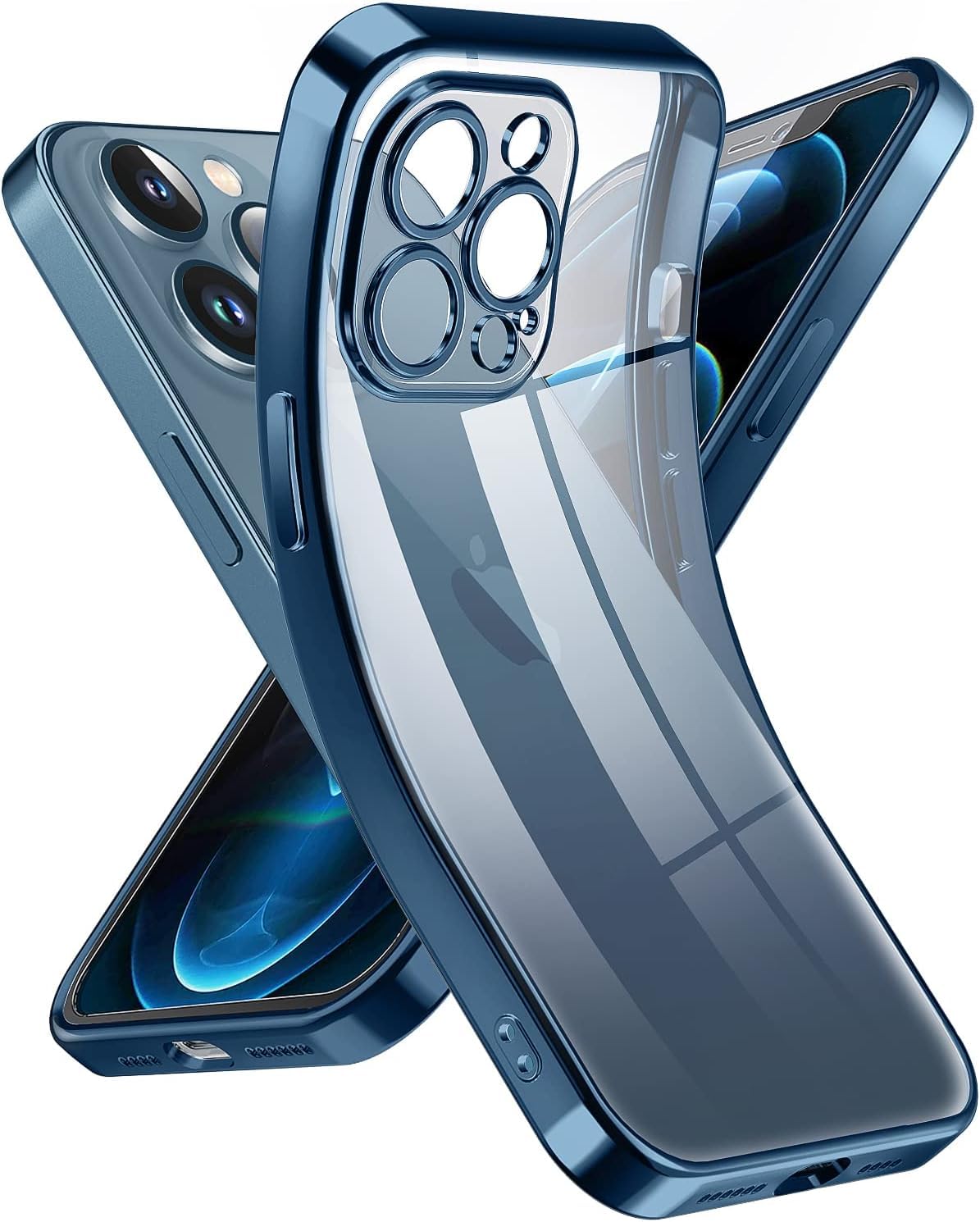 Supdeal Crystal Clear Case for iPhone 12 Pro, [Never Yellow] [Camera Protection], Thin Slim Fit Transparent Soft Silicone Phone Protective Case Cover, 6.1 Inch, DarkBlue — image 1