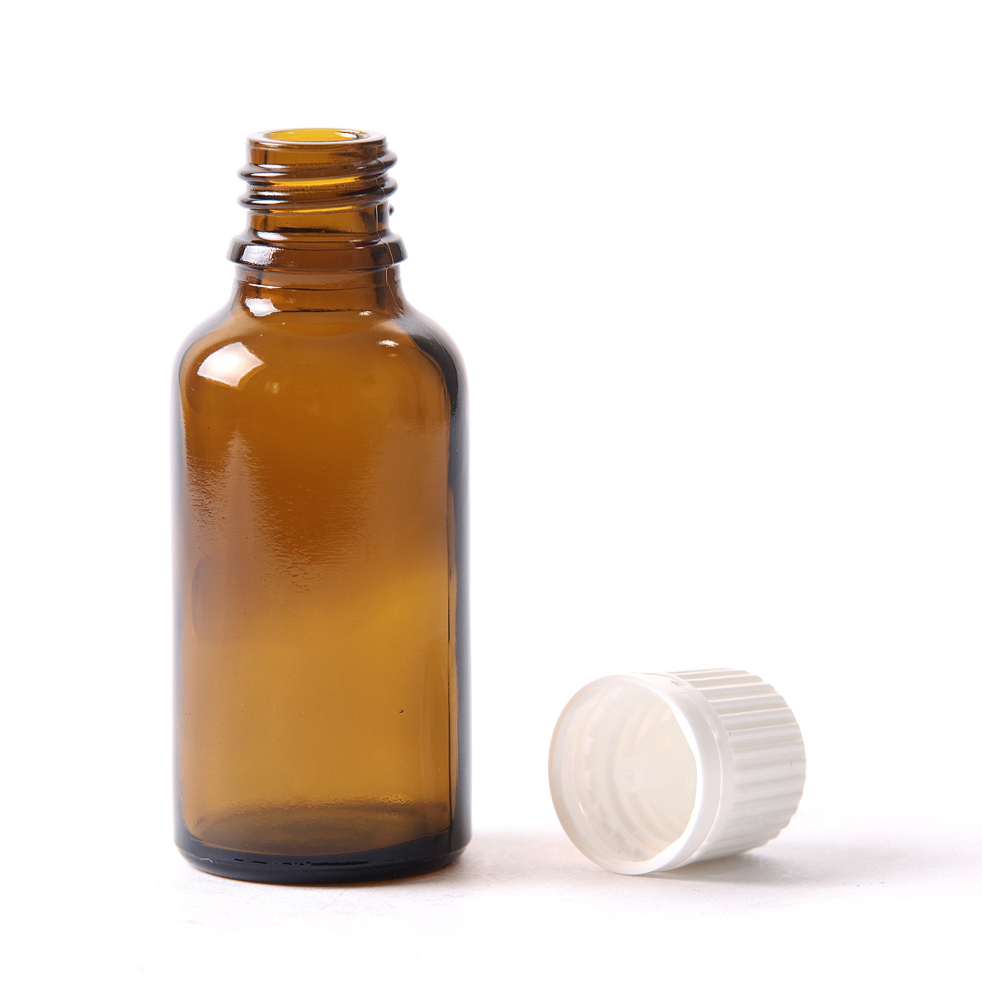 50ml Amber Glass Boston Round Bottle (with White Tamper Evident Cap & Dropper) (10)