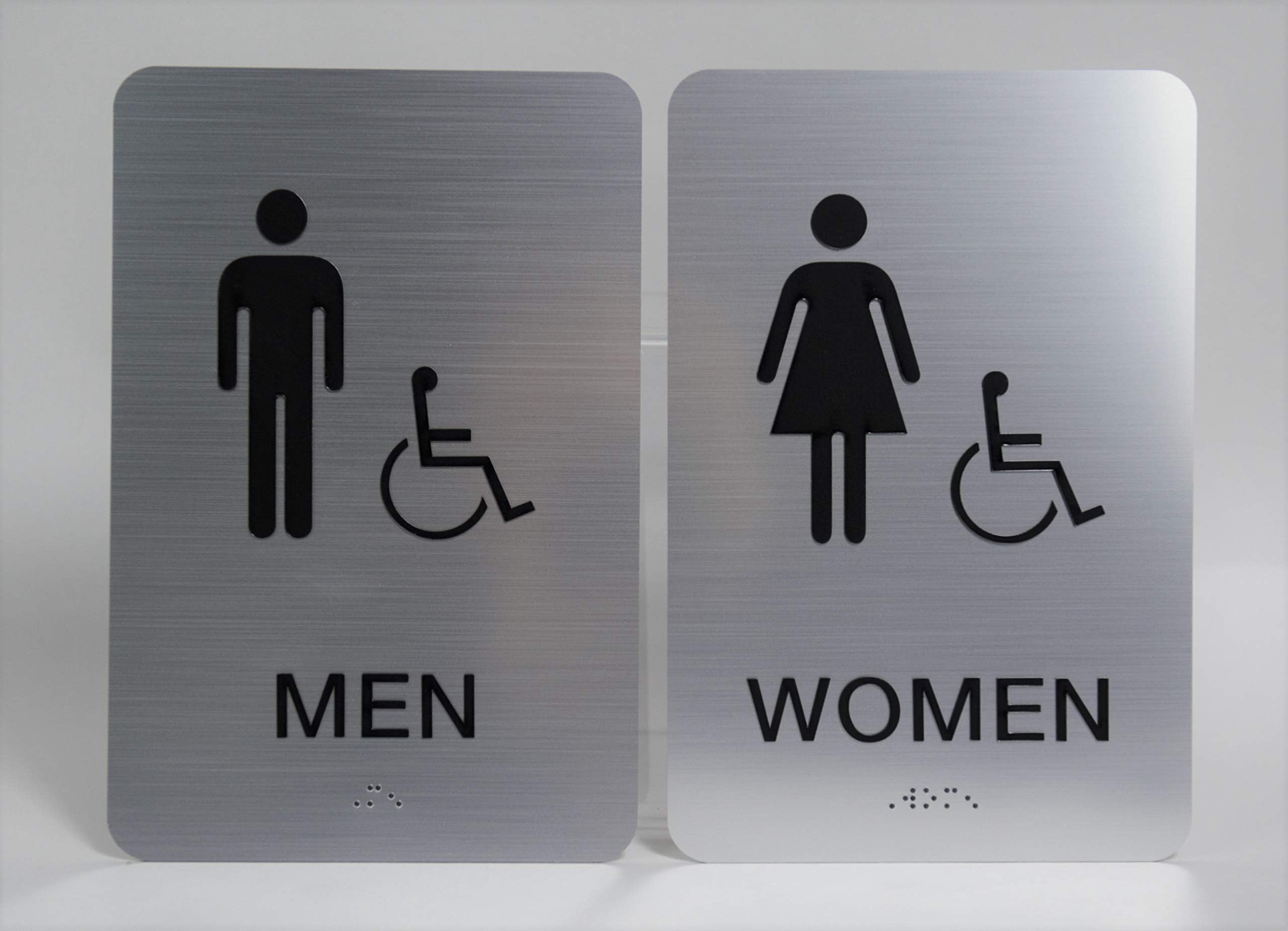 Custom Product Solutions Men & Women ADA Restroom (Bathroom) Modern Chic Sign w/Braille - Silver/Black