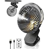 LiangJJ 6″ Clip on Fan with Mist & LED Light, 8000mAh Portable Rechargeable Battery Operated Desk Fan with Remote, 45Hrs Quiet Auto Oscillation Small USB Fan for Golf Cart, Tent, Treadmill, Black