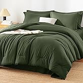 HIMEET Olive Green Queen Comforter Set, 7 Pieces Bed in a Bag Queen Lightweight Bedding Set, All Season Soft 7PC Bed Set with Comforter, Flat Sheet, Fitted Sheet, Pillowcases & Pillow Shams