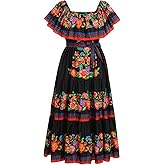IWEMEK Women's Yellow Mexican Floral Off Shoulder Maxi Dress - Plus Size - Summer Casual - Off-Shoulder, Embroidered Floral