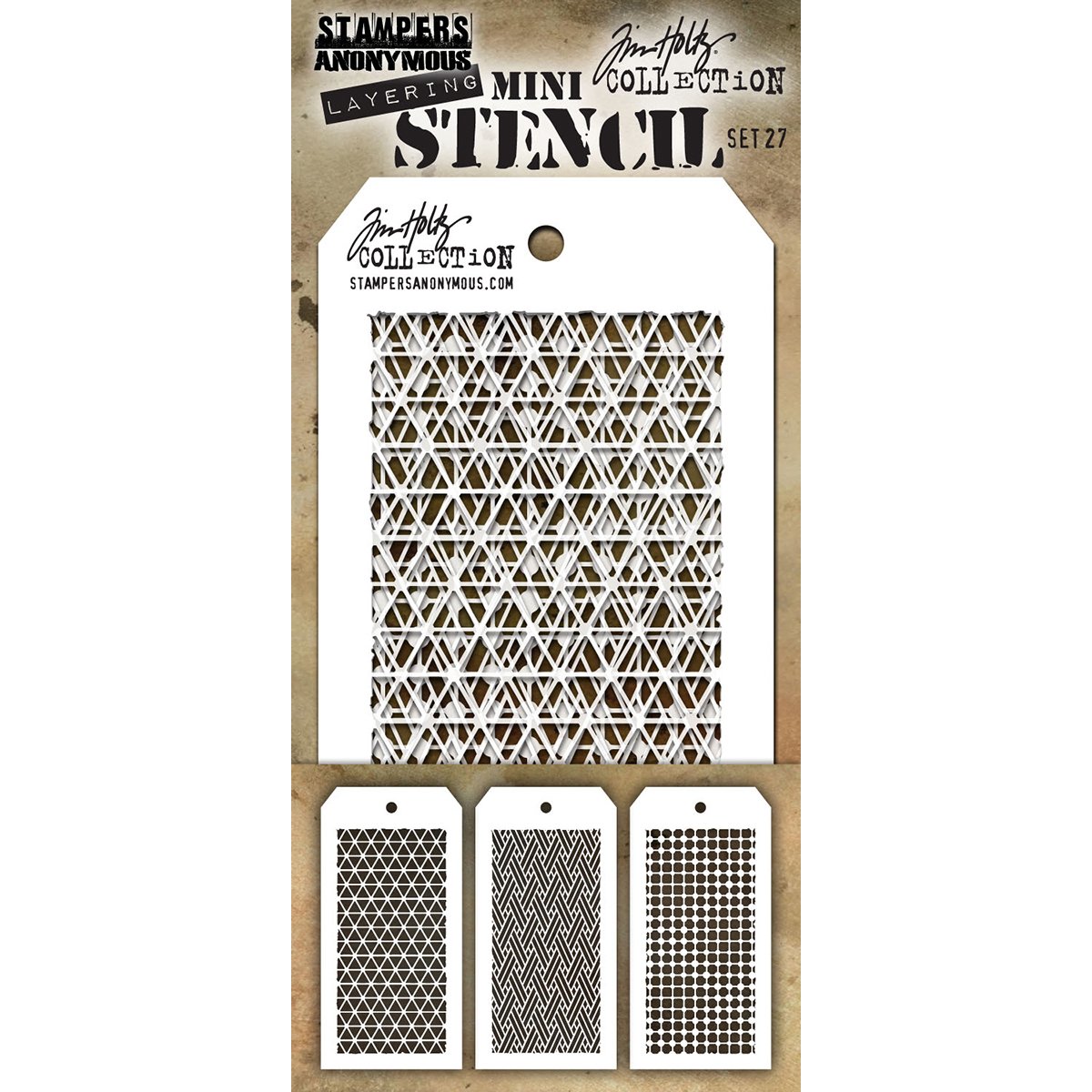 Stampers Anonymous_AGW Tim Holtz Mini Stencil Set 27, Synthetic Material, 21.6 x 9.1 x 0.1 cm, AGMST027