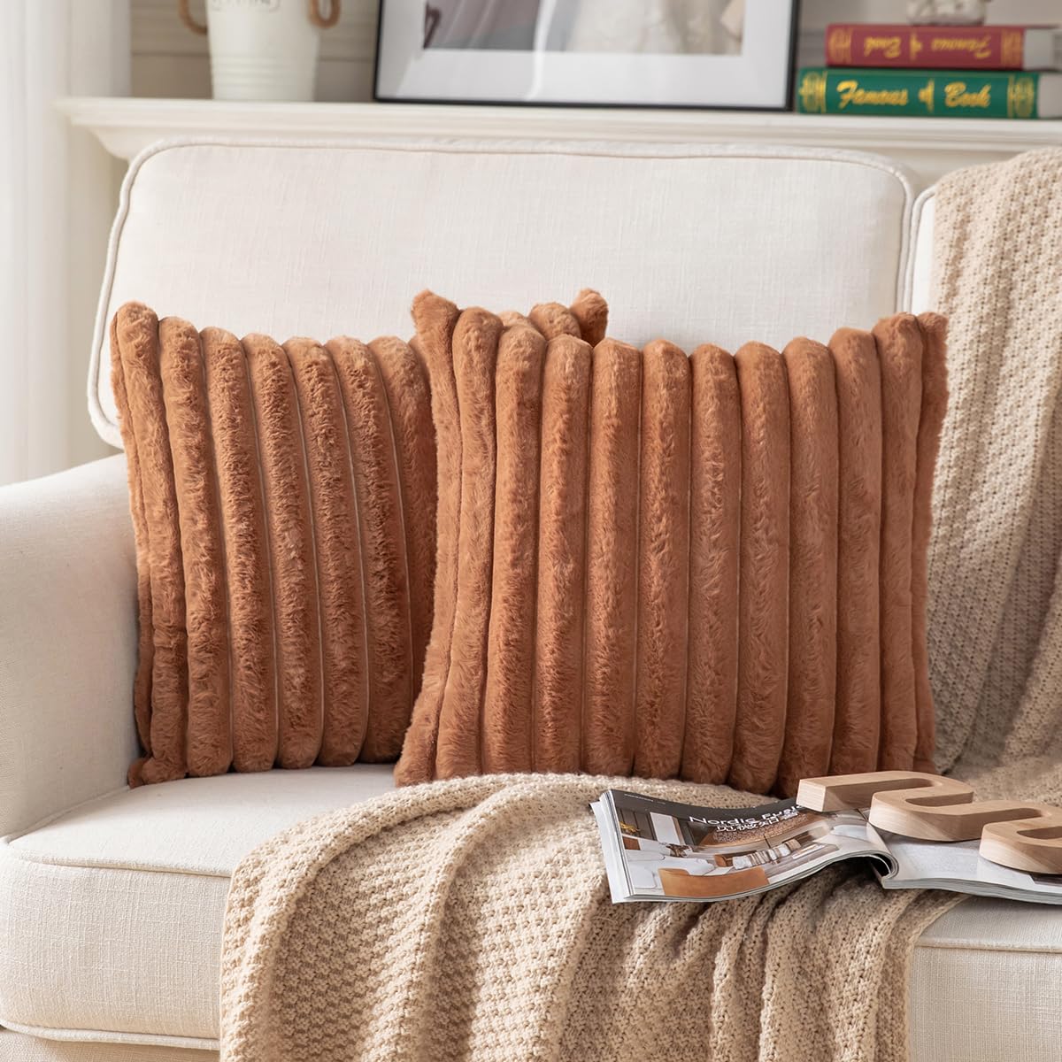 DEELAND Pack of 2,Double-Sided Faux Fur Plush Decorative Throw Pillow ...