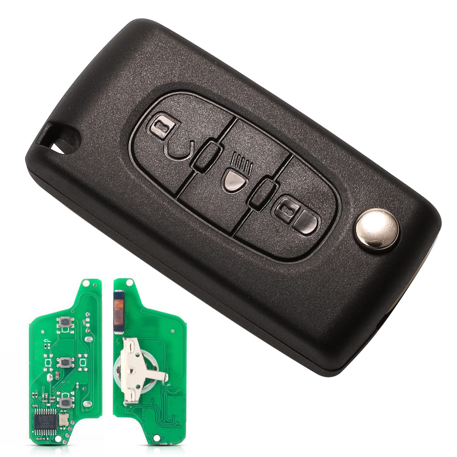 Heart Horse Key Fob Replacement for Peugeot 207 307 407, Flip Folding Remote Control Car Key Case with 433Mhz PCF7941 Chip, Citroen C2 C3 C4 C5 Remote Key, C3 Remote Key/307 Key Fob (3 Buttons)