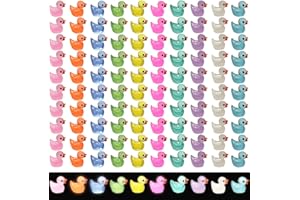 glacely 120 Pcs Mini Luminous Resin Ducks 10 Colors Tiny Ducks Ornament for DIY Gardon Dollhouse Potted Flower Family Crafts Decor