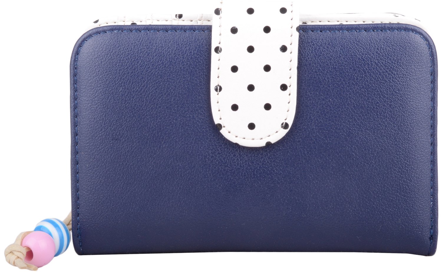 Womens Bi-Fold Faux Leather Polka Dot Money/Coin Holder/Purse - Dark Blue