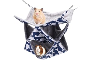 XINRUI 3 Tier Ferret Rat Hammock,Guinea Pig Cage Accessories,13.7x13.7 Inches,Pet Cage Hanging Bunkbed Hammock for Small Animals,Guinea Pig,Ferret,Kitten,Squirrel,Chinchilla,Rat,Parrot(Blue)