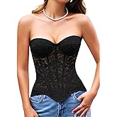 ChiaoLezhee Women's French Romance Corsets, Sheer Floral Lace Fits 0-18, Push-Up Bustier with Boning and Adjustable Lacing