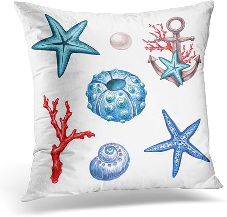 Amazon Duplinsブルービーチnautical Sea Life Coral Reefアンカーシェルurchinパール水彩ホワイトネイビークリップアート装飾枕カバー16 X 16インチthrow枕ケーススクエアホーム装飾枕カバー 枕 抱き枕 オンライン通販