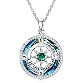 TOUPOP Valentines Day Gifts for Her Birthstone Necklace for Women Sterling Silver I'd be Lost without You Compass Crystal Pendant Jewelry Wife Anniversary Girlfriend Birthday
