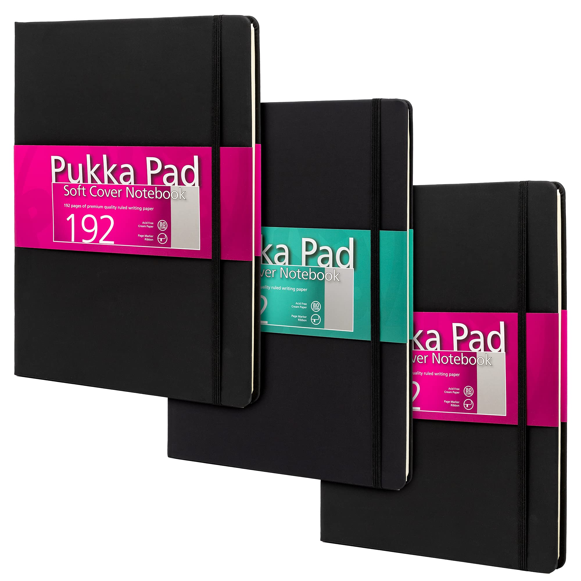 Pukka Pad, Soft Cover A4 Notebook – Casebound Journal with Page Marker Ribbon, Inside Pocket, and Elasticated Closure – 192 Pages of 80GSM Paper with 8mm Lines – 29 x 21.2cm