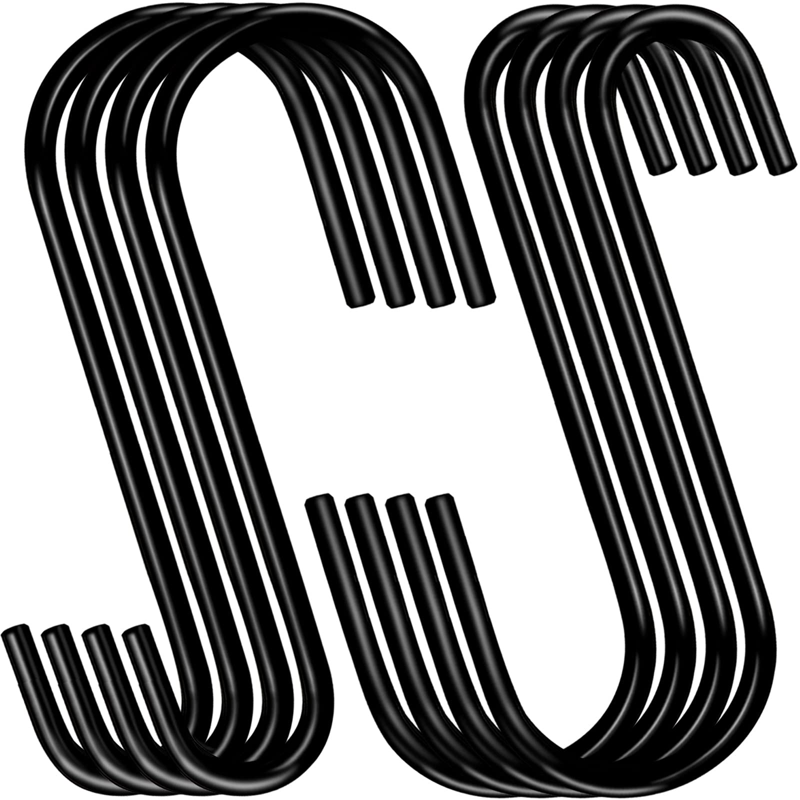 HiGift 8 Pack 6 Inches S Hooks for Hanging Plant Heavy Duty, Thick Wire Steel Large Black S Shaped Hook Hanger for Hanging Plants, Bird Feeders, Garden Tools,Ladder, Pool Equipment Tools,Kitchenware