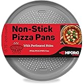 Emporio Kitchen Non-Stick Pizza Pan 1 Pack – 16 Inch Round Carbon Steel Pizza Tray with Perforated Holes, PFOAPFOSPTFE-Free, Dishwasher & Oven Safe Up To 450°F, Durable Nonstick Silver Coating