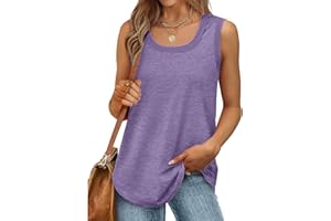 KICILVS Tank Tops for Women 2024 Summer T Shirts Sleeveless Casual Loose Tunic Blouses Scoop Neck Curved Hem Shirt
