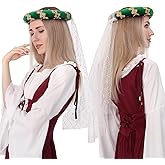 Koalswm Renaissance Padded Roll Hat with Veil Hair Accessory Medieval Headdress Headpiece