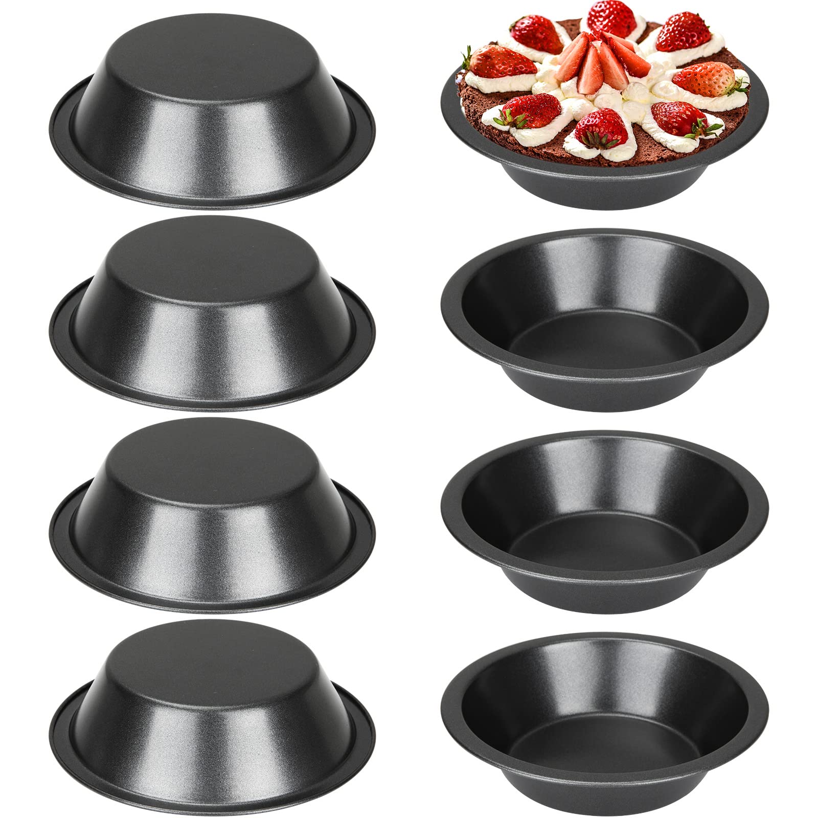 JMIATRY 12 Pcs Pie Dishes, Non-Stick Individual Pie Dish, Carbon Steel Round Mini Tart Tins Coating Quiche Baking Moulds for Baking(11x7.8x3cm)