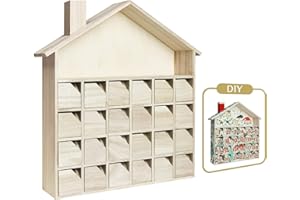 Sunlit Christmas Wooden Advent Calendar with Drawers, Unfinished Wooden, House Shaped Countdown Calendar Ready to Decorate and Personalize | Craft Storage Box | DIY Guru and Crafters