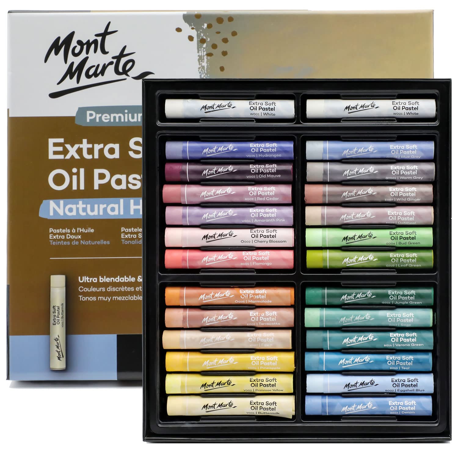 MONT MARTE Extra Soft Oil Pastels Natural Hues Premium 26pc, Assorted Natural Colors, Vibrant and Buttery, Versatile Art Pastels for Blending, layering & Shading, Ideal for Coloring and Sketching