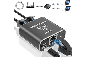 UANTIN Ethernet Splitter 1 to 2 | High Speed 1Gbps/1000Mbps Network Splitter [2 Devices Networked Simultaneously] Gigabit LAN Splitter with USB C Cable,RJ45 Splitter for Cat5/5e/6/7/8 Cable - 1 Pack