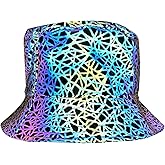 GENEMEN Reflective Bucket Hat for Men Women Rave Bucket Hats Night Fluorescent Fisherman Cap Unisex Casual Luminous Halloween