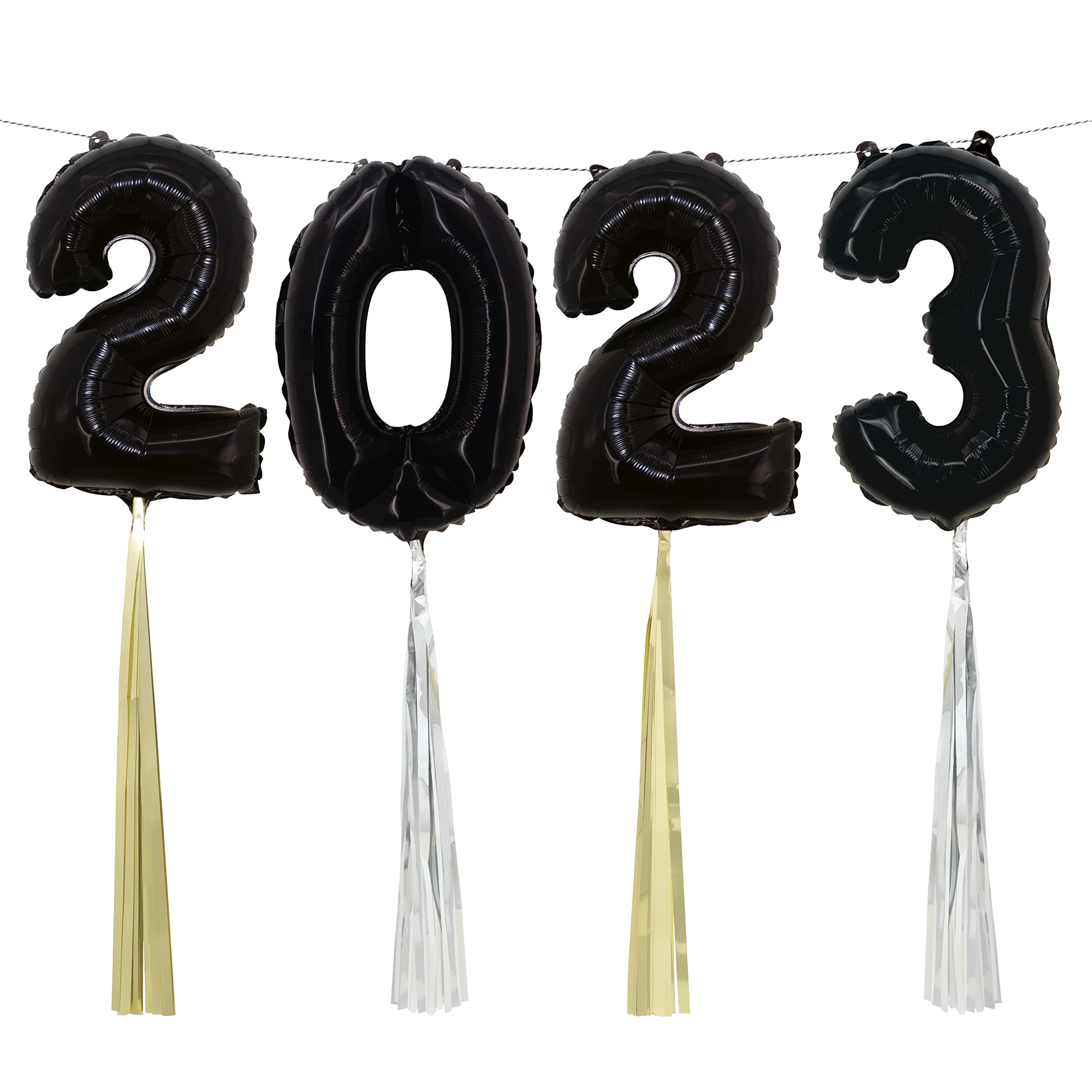 Unique 48001 - Gold "Happy New Year" Letter Banner with Silver Tassels - 2.74 m - Disco New Year Party - 1 Count (Pack of 1)