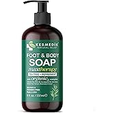 KESMEDIK Tea Tree Oil Foot & Body Soap with Peppermint, Cleanses, Refreshes & Soothes Itchy Skin, Antifungal & Antibacterial Support for Ringworm, Athlete’s Foot, Jock Itch & Demodex, 8 fl oz