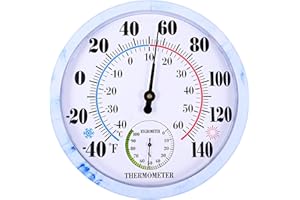 LIRCHES 10'' Indoor Outdoor Thermometer Hygrometer, Wall Thermometer Hygrometer Analog, Battery Free Outdoor Thermometer Large Numbers, Decorative Room Thermometer Indoor