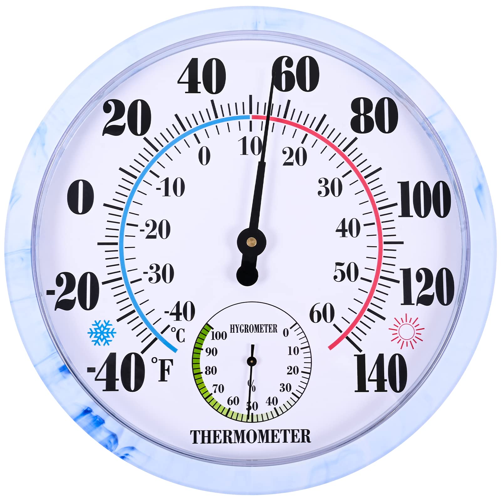 Photo 1 of 10'' Indoor Outdoor Thermometer Hygrometer, Wall Thermometer Hygrometer Analog, Battery Free Outdoor Thermometer Large Numbers, Decorative Room Thermometer Indoor