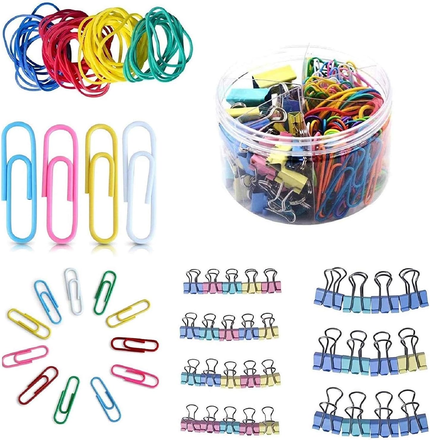 240 Pcs Assorted Colors Binder Clips, Paper Clips, Rubber Bands, Paper Clamps,Paper Binder Clips