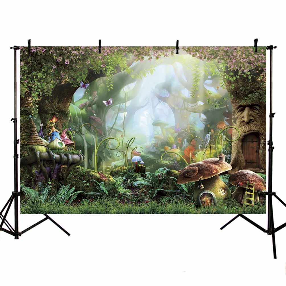 MEHOFOTO 7x5ft Photo Background Fairy Tale Enchanted Forest Birthday Party Decoration Banner Children Backdrops Props for Photography