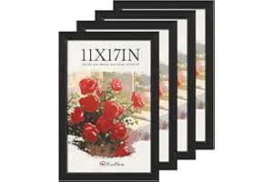 KissNow 11x17 Picture Frame 4 Pack, Textured Black Solid Wood, Wall Gallery Poster Frame