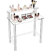 Acrylic Small Vanity Desk Clear, Compact Makeup Table (31.5" Wide) | Narrow Dressing Table, Space-Saving for Small Space, Easy Assembly