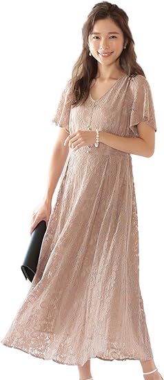 Amazon Haremode ワンピース ドレス 結婚式 総レース パーティードレス フォーマルドレス ロング お呼ばれ 上品 エレガント ブラウン M イブニングドレス 通販