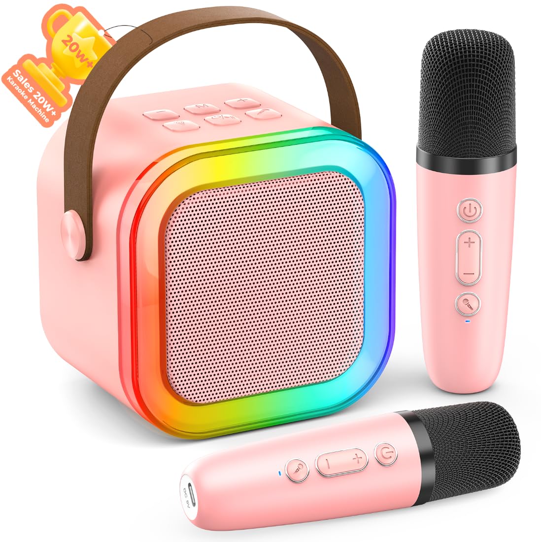 Photo 1 of Karaoke Machine for Kids Adults, Portable Bluetooth Mini Karaoke Microphone Singing Speaker with 2 Mic and Light,Toys for All Smartphones,Birthday, Family,Home Party (Pink)